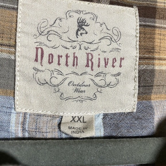 North River Mens Shirt Size XXL Plaid Short Sleeve Button Front Brown - Picture 4 of 6